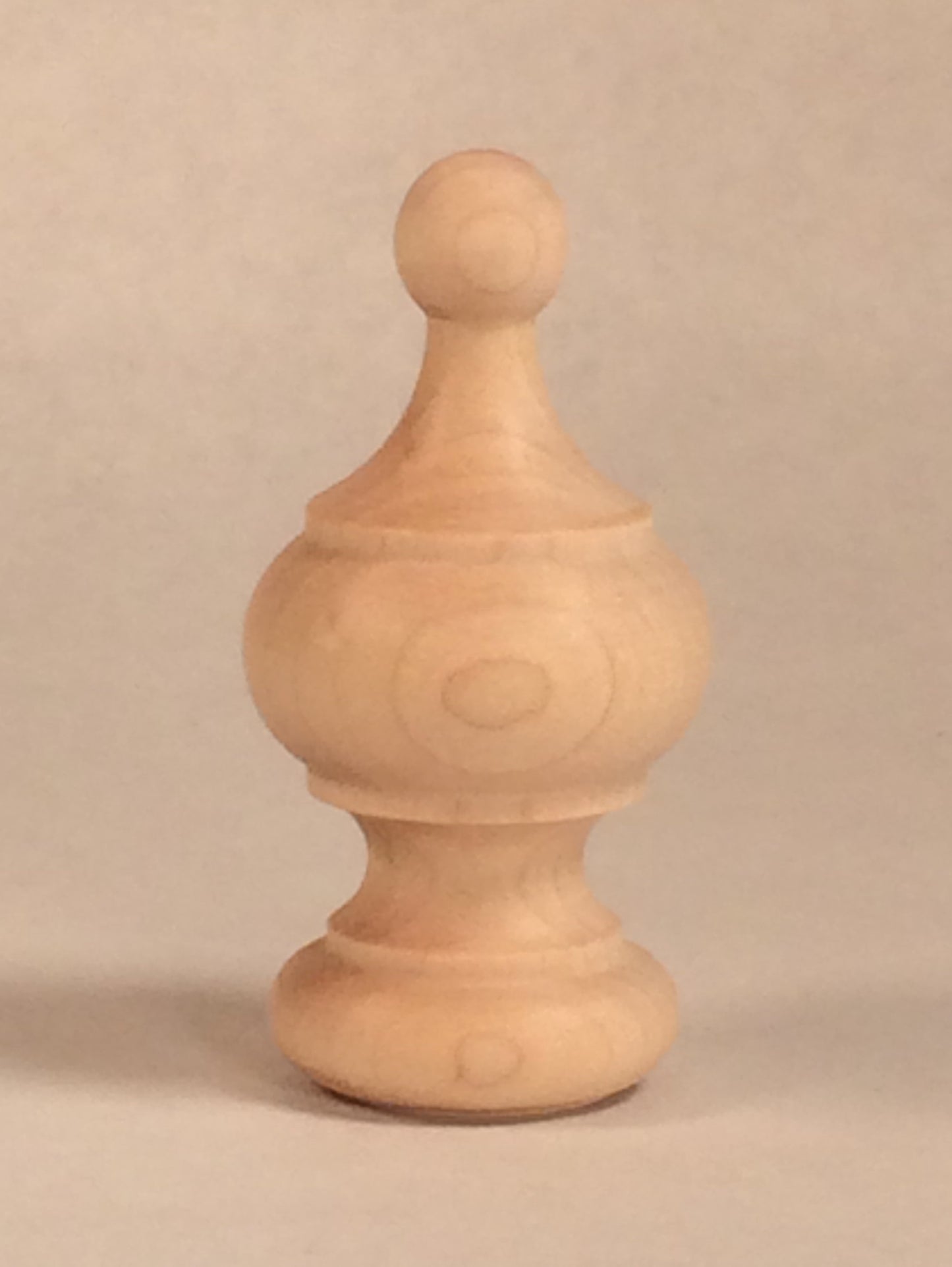 Small Unfinished Maple Finial #3F2A. Clock finial 3 inch high X 1.5 diameter ready to stain