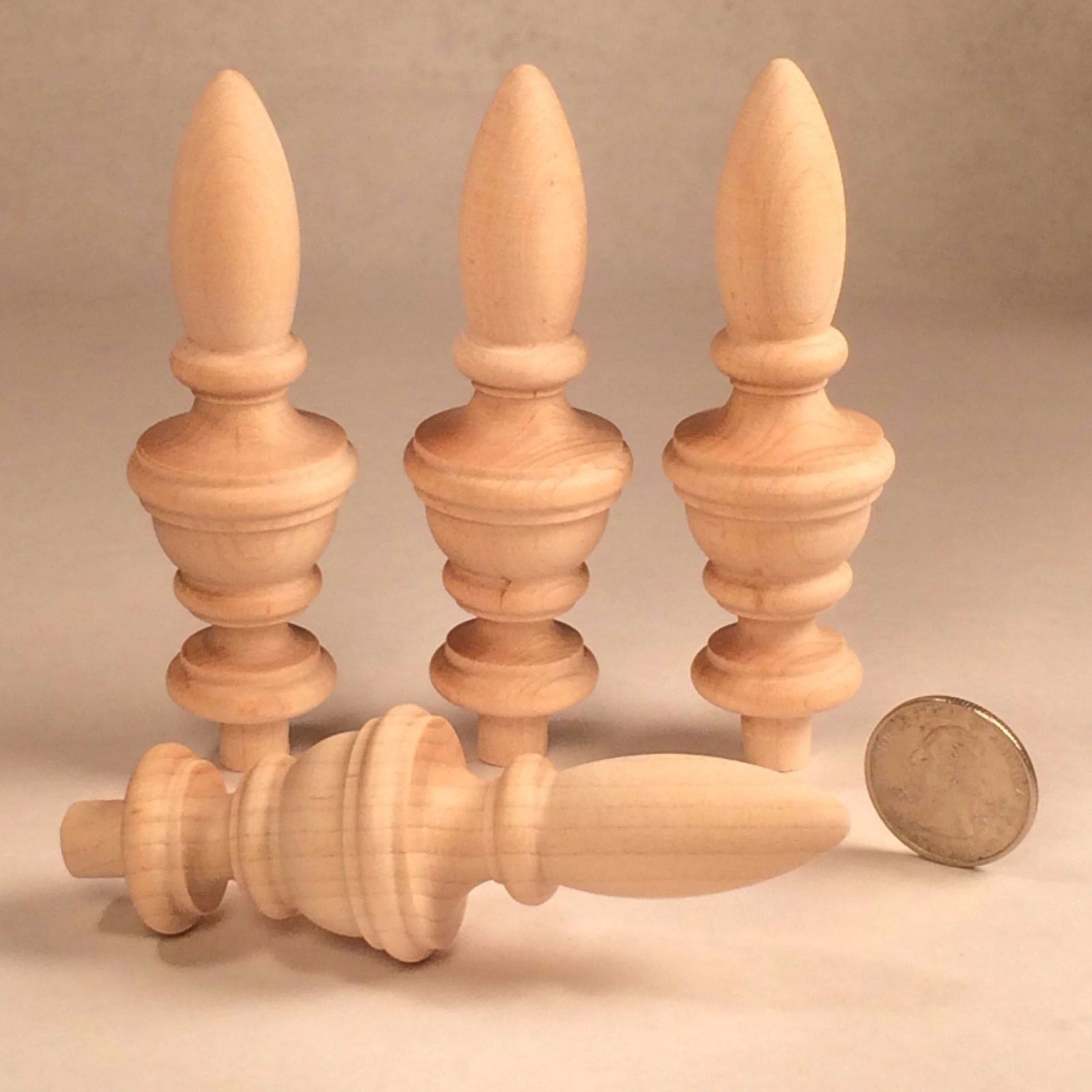 4 Small Unfinished Maple Finials #MFLT. Clock finial 3.5 inch high X 1 ...